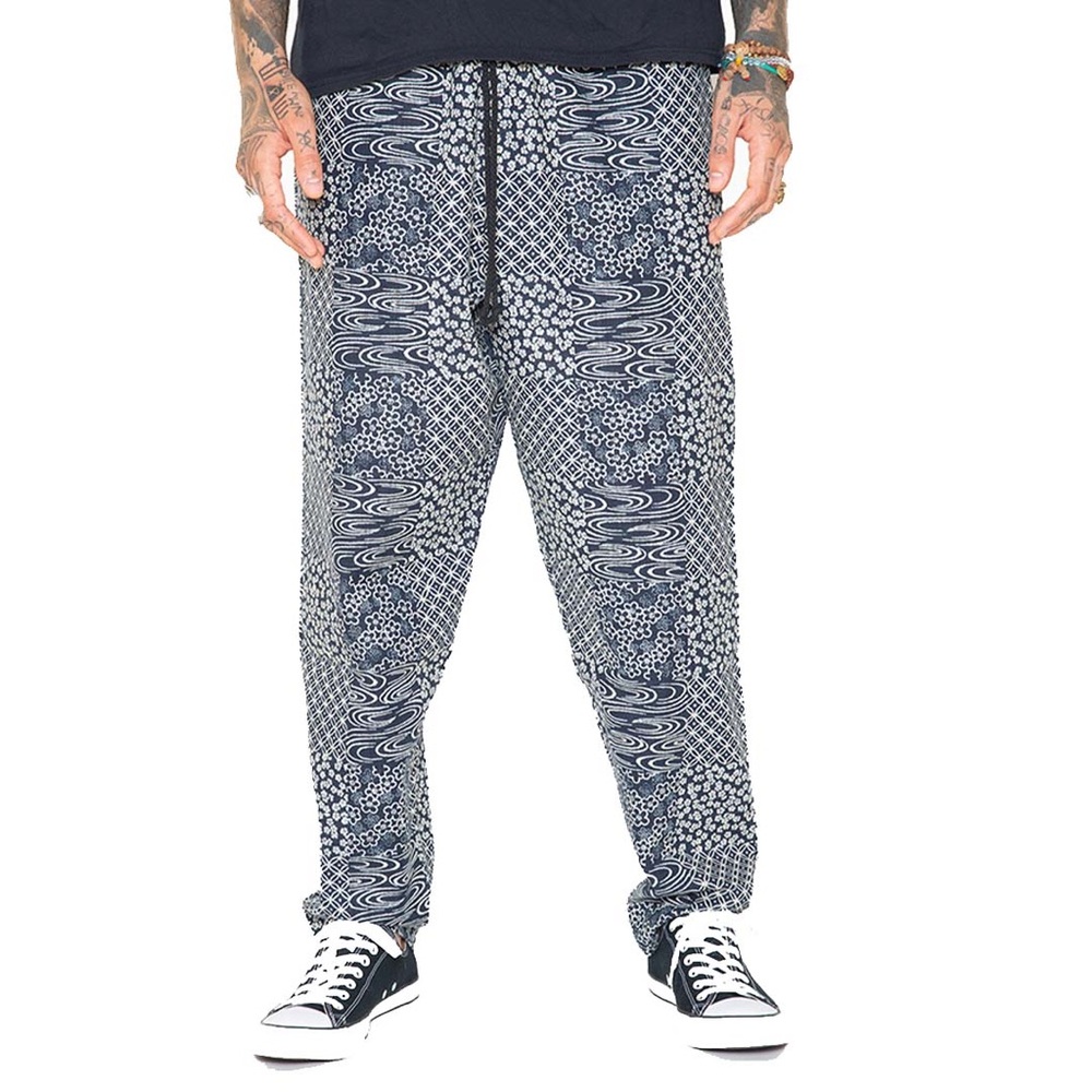 SKIDZ NYC Japanese Cherry Blossom Navy Blue Baggy Streetwear Pants Y2K